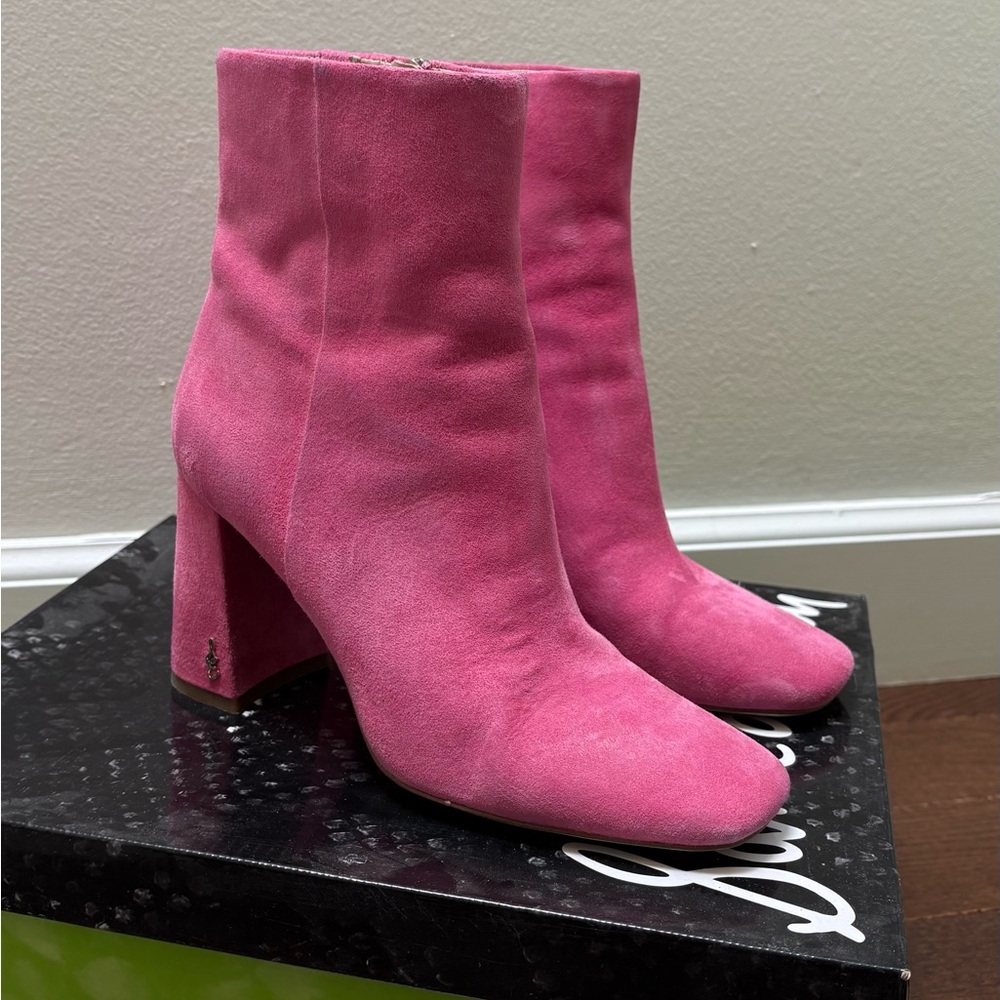 Sam Edelman Codie Pink Suede Block Heel Booties